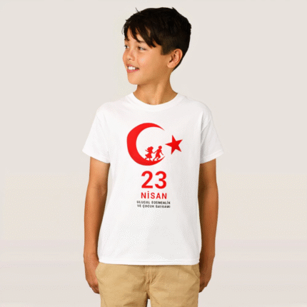 Nisan Çocuk Bayramı Baskılı Özel Tshirt Beyaz