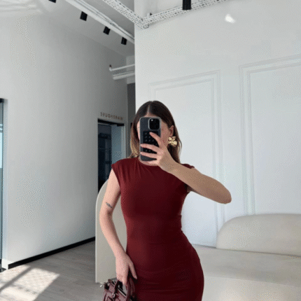 Kolsuz Uzun Likralı Elbise Bordo