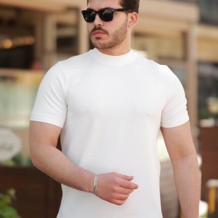 Erkek Ince çizgi Dokulu Kısa Kollu Tshirt
