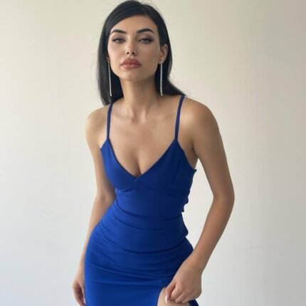 Kaitlyn Sırt Dekolteli V Yaka Yırtmaçlı Elbise