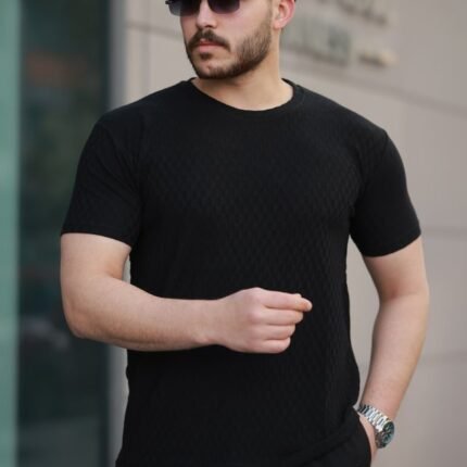 Erkek Kısa Kollu Baklava Desenli Tshirt