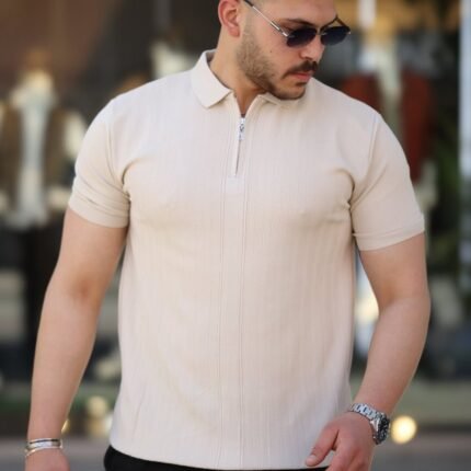 Erkek Yakası Fermuarlı Kısa Kollu Tshirt