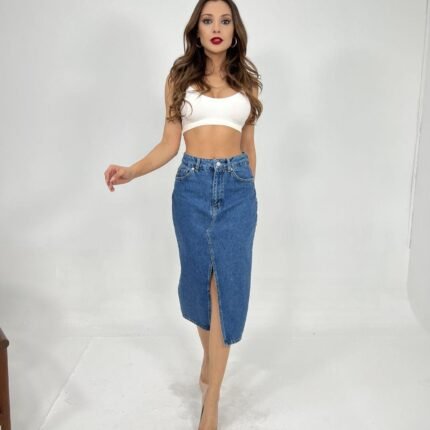 DENİM MIDI SLIT SKIRTMAVİ