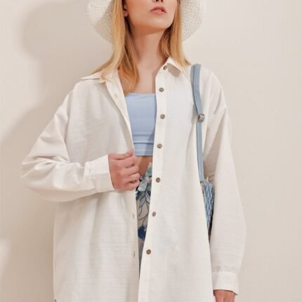 Kadın Keten Kumaş Oversize Gömlek