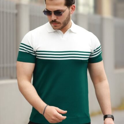 Erkek Parça Renk Yakalı Kısa Kollu Tshirt