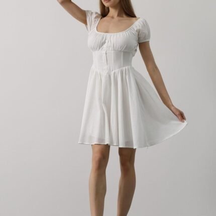 Beli Korseli Mini Elbise Beyaz