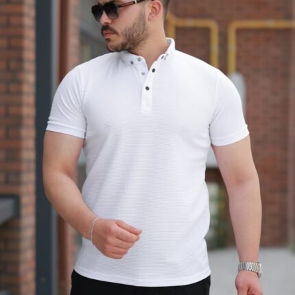Erkek çizgi Dokulu çıtçıt Yakalı Kısa Kollu Tshirt