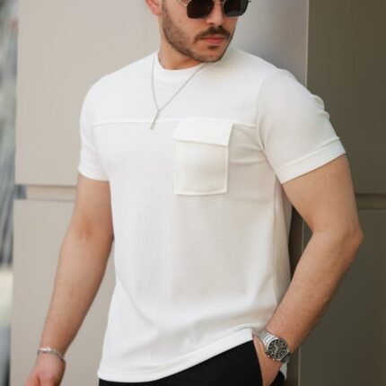 Erkek Cepli Kolyeli Kısa Kollu örme Kumaş Tshirt
