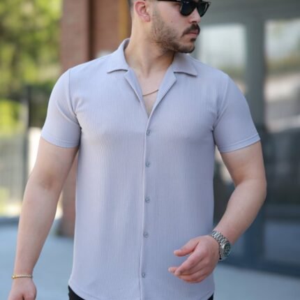 Erkek Ottoman Kumaş Apaj Yaka Kısa Kollu Gömlek