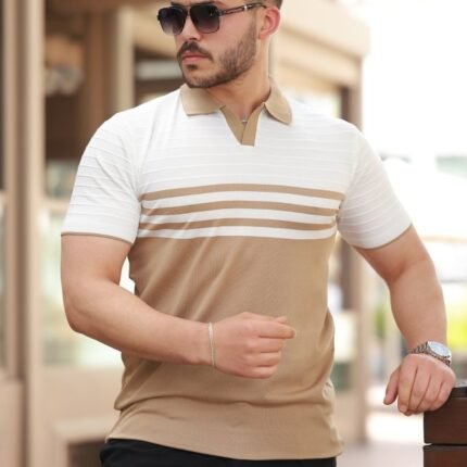 Erkek çizgi Desenli Yakalı Kısa Kollu Tshirt