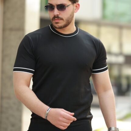 Erkek Bisiklet Yaka Ribanalı Kısa Kollu Tshirt