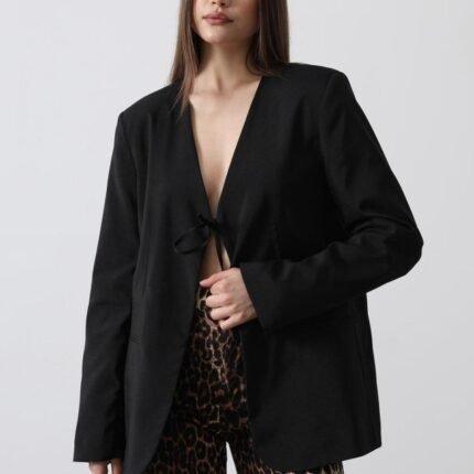 Önü Bağlamalı Blazer Ceket Siyah