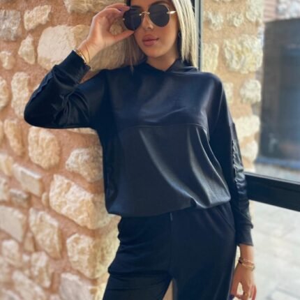 Kadın Uzun Kollu Kapüşonlu Oversize Sweat Ve Pantolon Ikili Takım