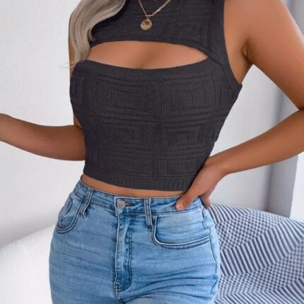 Kadın Askılı Bisiklet Yaka Güpüs Dekolteli Triko Crop Bluz