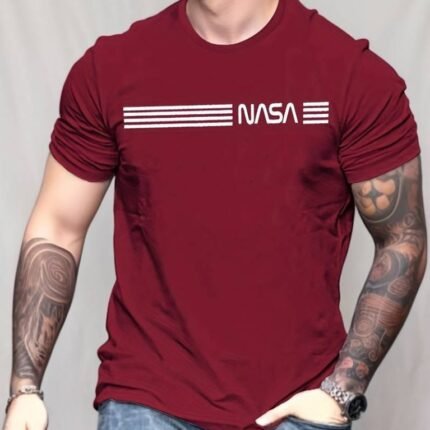 Erkek Kısa Kollu Nasa Baskı Basic Erkek Tshirt