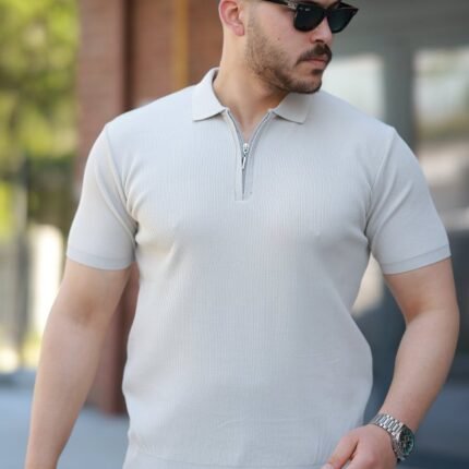 Erkek Fermuarlı Yakalı Kısa Kollu Tshirt