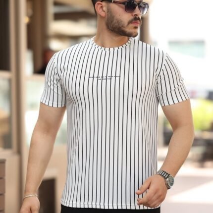 Erkek Dikey çizgili Ottoman Kumaş Kısa Kollu Tshirt