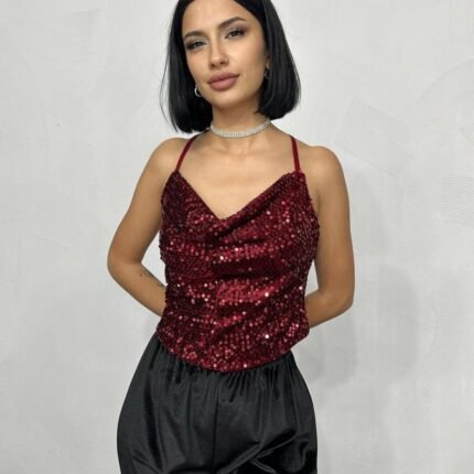 Bordo Askılı Degaje Bluz