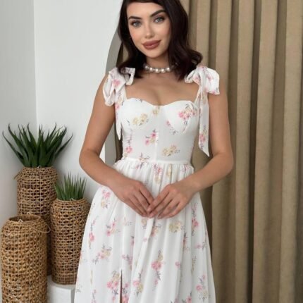 Roseta Bağlamalı Midi Elbise