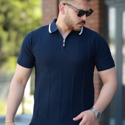 Erkek Yakalı Fermuarlı Kısa Kollu Tshirt