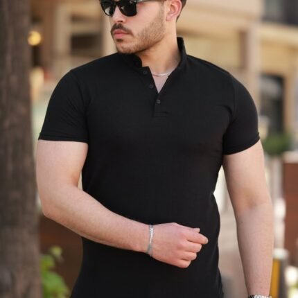 Erkek Hakim Yaka Dokuma Pamuklu Kumaş Kısa Kollu Tshirt