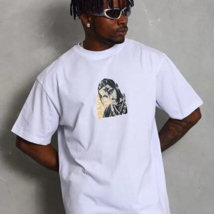 Unisex Oversize Baskılı Bisiklet Yaka T-Shirt