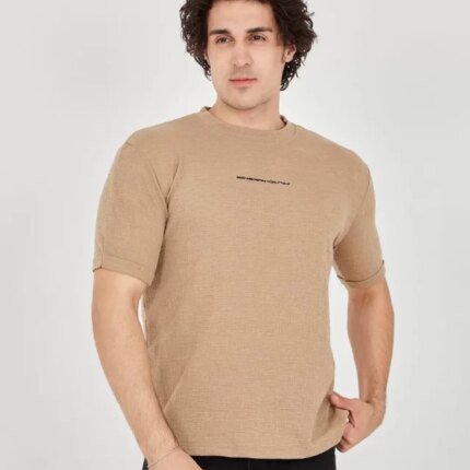 Unisex Jakar Kumaş Slim Fit T-Shirt - Kahverengi