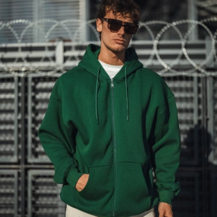 Oversize Tam Fermuarlı Uzun Kol Hırka