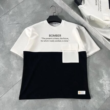 Unisex Torba Cep Detaylı  Parçalı T-Shirt