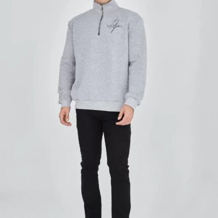 Erkek Yarım Fermuarlı Baskılı Sweat