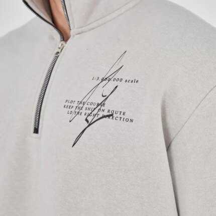 Erkek Yarım Fermuarlı Baskılı Sweat