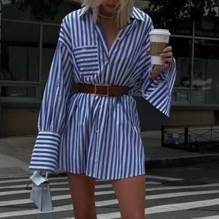 Kadın Gömlek -elbise çizgili Desen