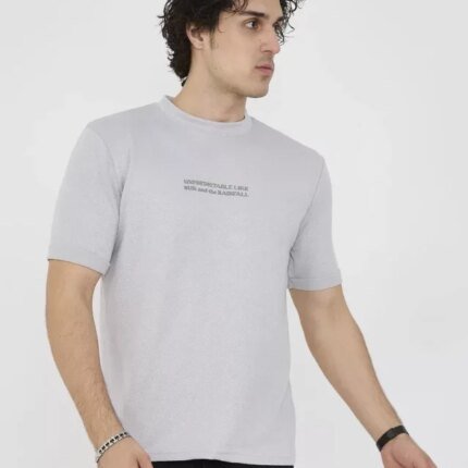 Unisex Bisiklet Yaka Slim Fit T-Shirt- Boyalı Gri