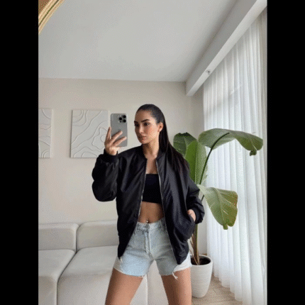 Unisex İçi Astarlı Düz Bomber Ceket