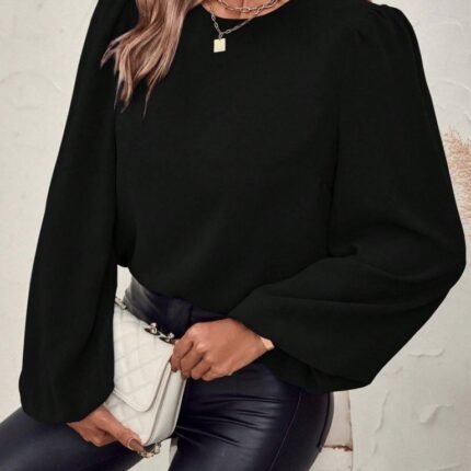 Kadın Uzun Kollu Yuvarlak Yaka Arkadan Bağcıklı Salaş Ithal Krep Bluz