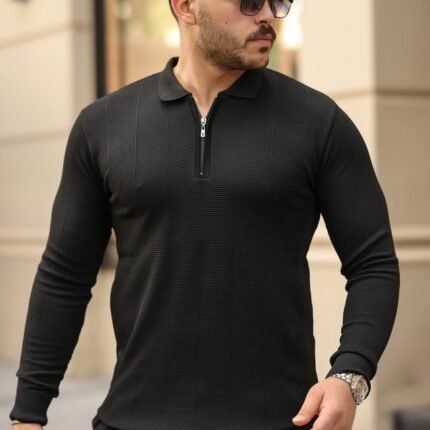 Erkek Pirinç Desenli Uzun Kollu Yakalı Triko