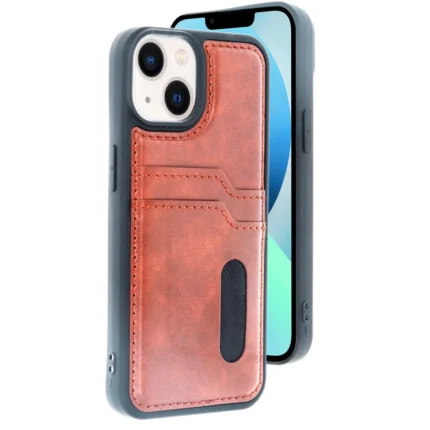 İphone 14 Kılıf Sara Kartvizitli Deri Kılıf - Taba