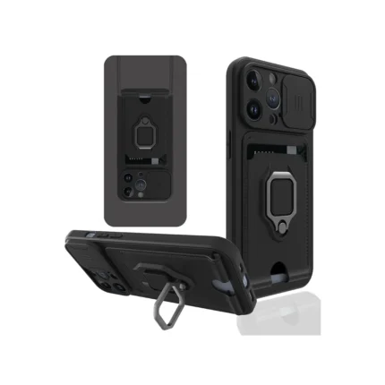 İphone 14 Pro Max Kılıf Zuma Kartvizitli Yüzüklü Silikon - Siyah