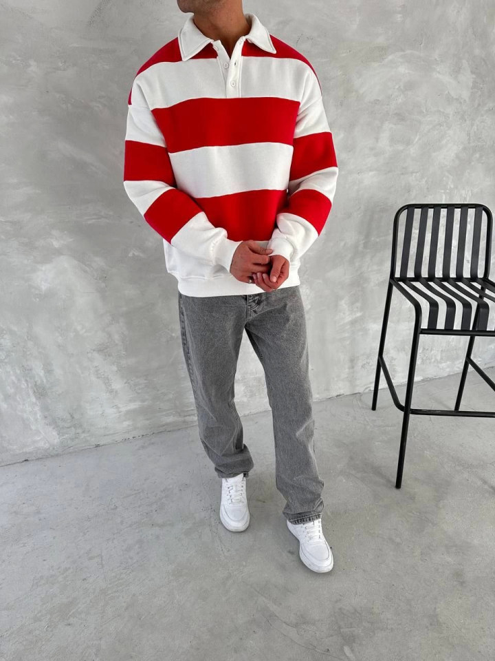 Unisex Üç İplik Parçalı Yakalı SweatShirt