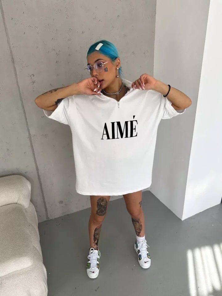 Unisex Yarım Fermuarlı Baskılı T-Shirt