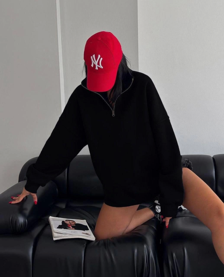 Yarım Fermuarlı Üç İplik Sweatshirt