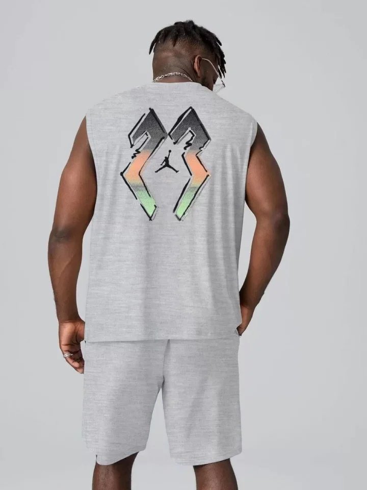 Erkek Sırt Baskılı Sıfır Kol İkili Şort Takım