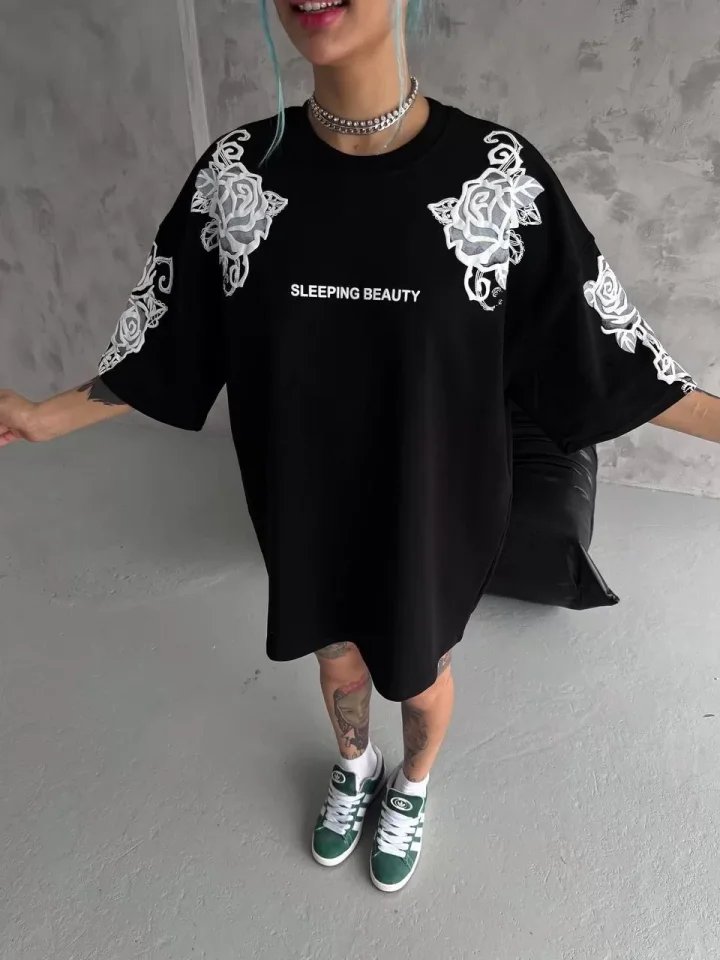 Unisex Flok Kabartma Baskılı T-Shirt