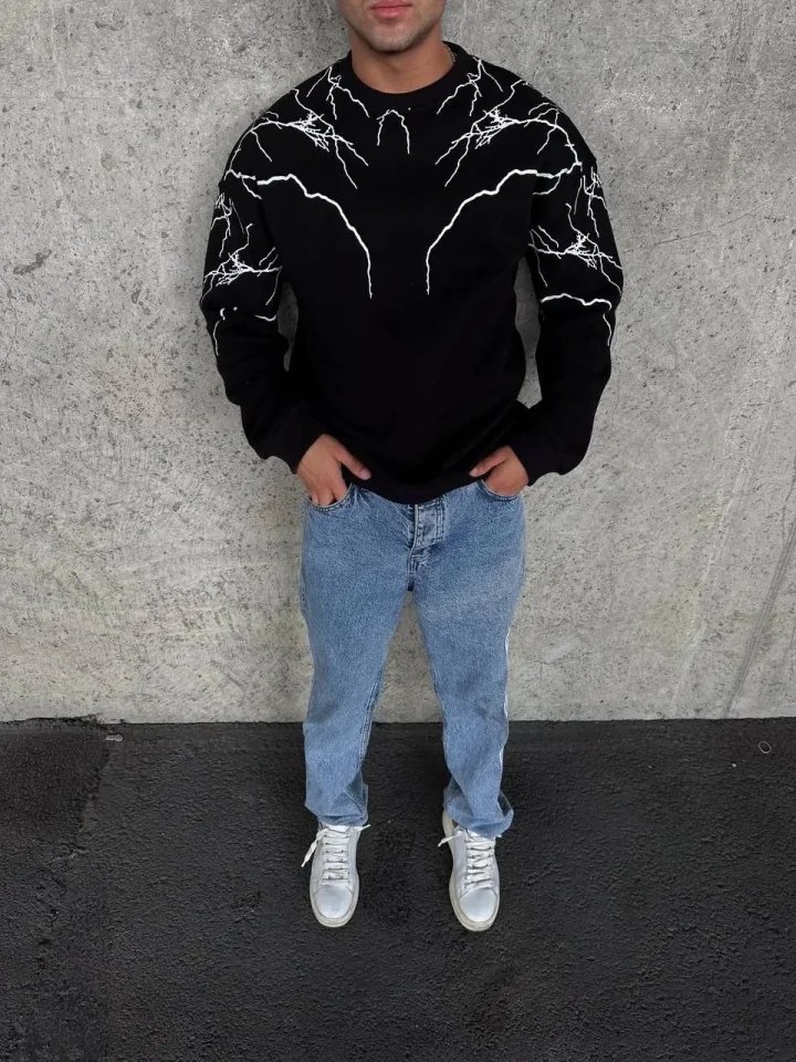 Yıldırım Baskılı Bisiklet Yaka SweatShirt