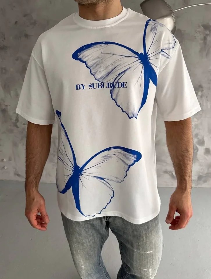 Unisex Bisiklet Yaka Baskılı Oversize T-Shirt