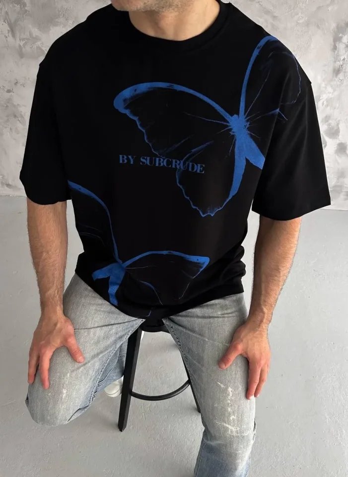 Unisex Bisiklet Yaka Baskılı Oversize T-Shirt