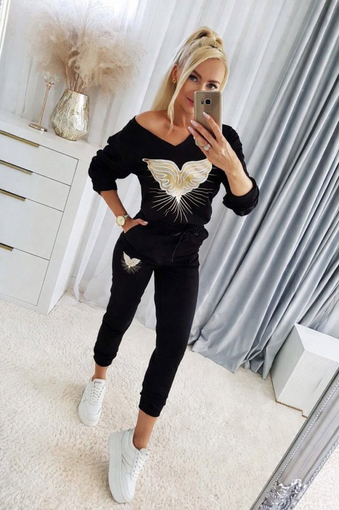 Kadın Uzun Kollu V Yakalı Desenli Viskon Iki Iplik Bluz Ve Pantolon Ikili Takım