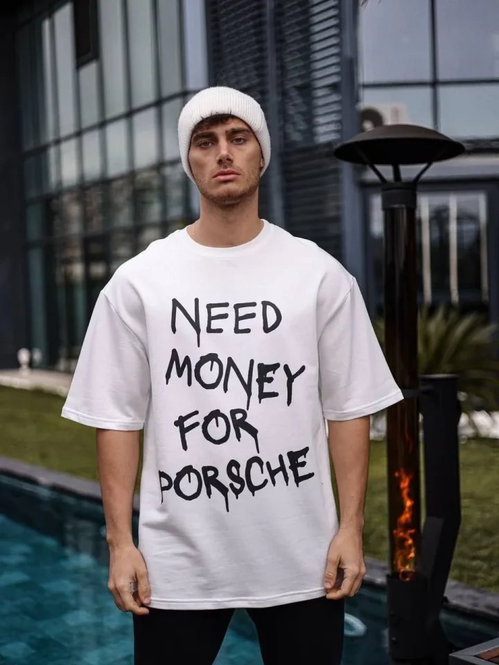 Unisex Bisiklet Yaka Baskılı Oversize T-Shirt