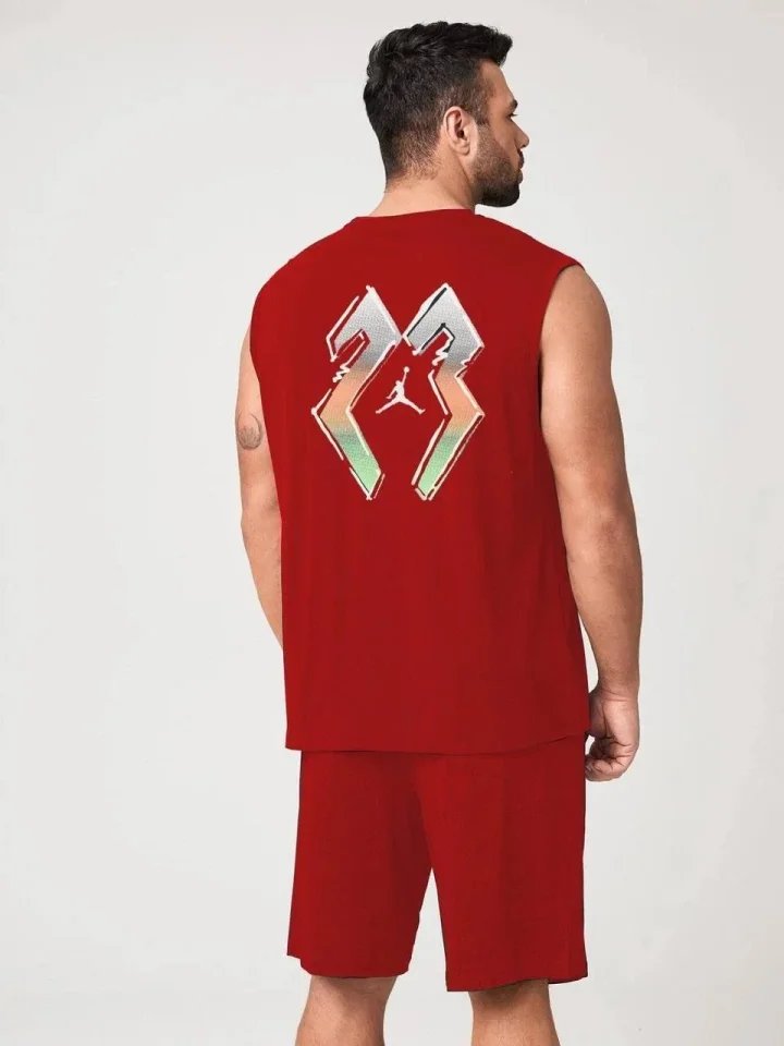 Erkek Sırt Baskılı Sıfır Kol İkili Şort Takım