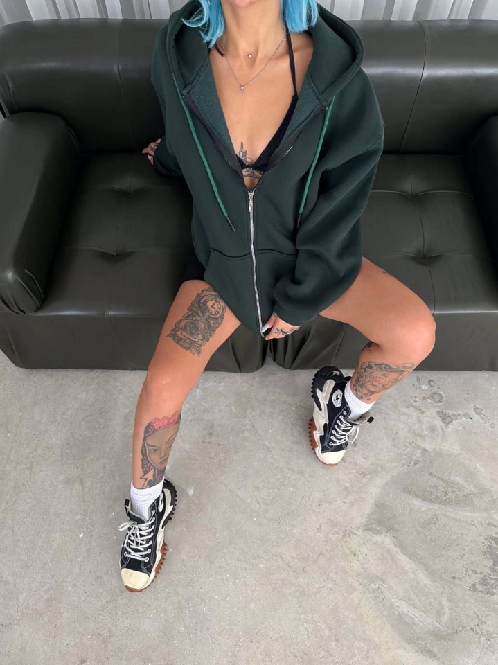 Oversize Tam Fermuarlı Uzun Kol Hırka